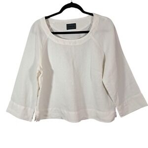OSKA‎ Long Sleeve Boxy Blouse Off White Sz 2 Linen Lagenlook Layering Breathable